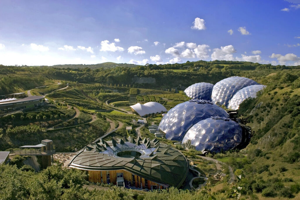 The Eden Project, one of the most well known attractions in Cornwall and a great rainy day idea for families in Cornwall.