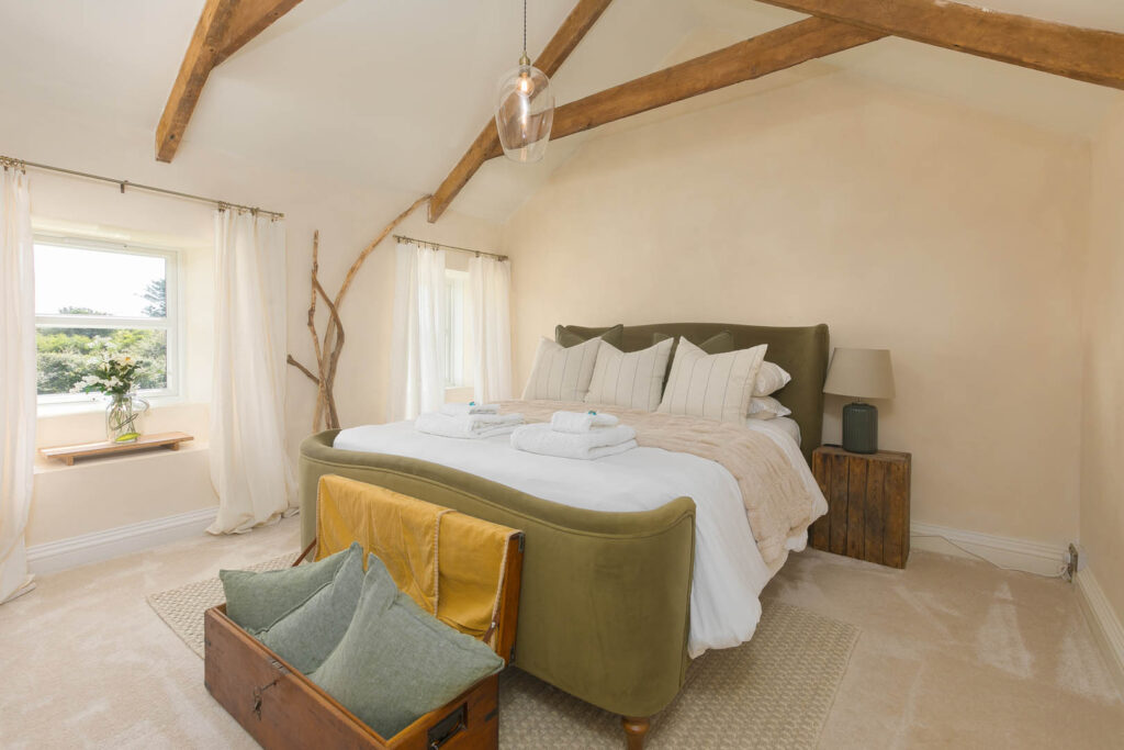 The bedroom at Dowran in Hayle, a new Cornish Escapes Holiday Cottage.