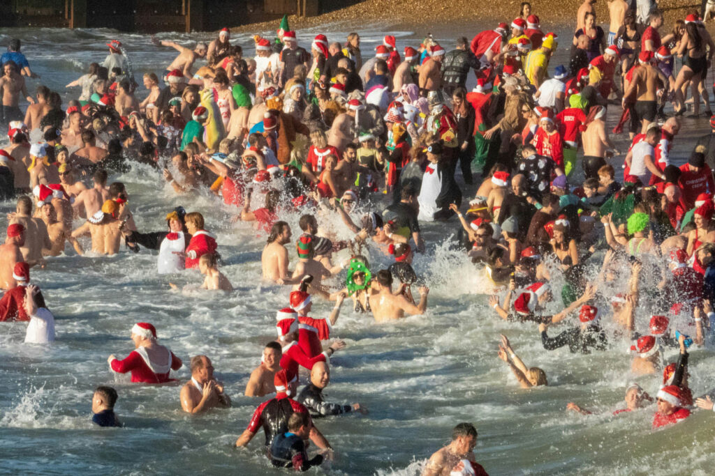 people-on-a-festive-sea-swim-in-Cornwall
