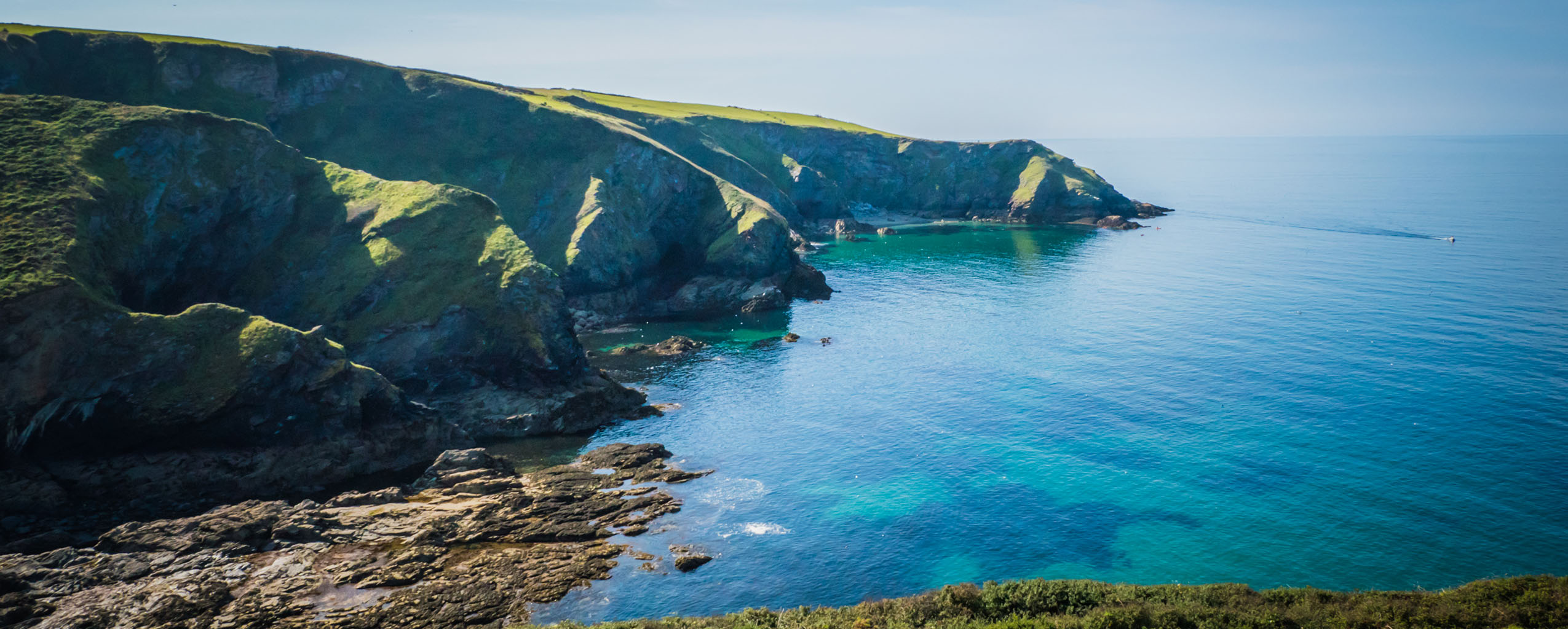 Scenic view of the ocean and rugged cliffs from a hilltop near Port Isaac, showcasing natural beauty and coastal charm, a great thing to see and do in Port Isaac.